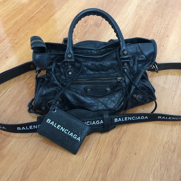 balenciaga city bag logo strap